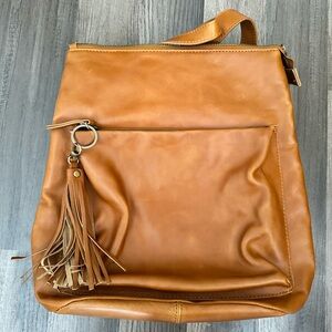 Andar Addison leather backpack in camel with tassel